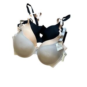 Anne Klein T-Shirt Bra Women 38C 3-Pack Black Beige Grey Smoothing Side
